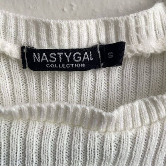 NASTY GAL Cream Knit Ribbed T-Shirt Mini Dress - Picture 11 of 11